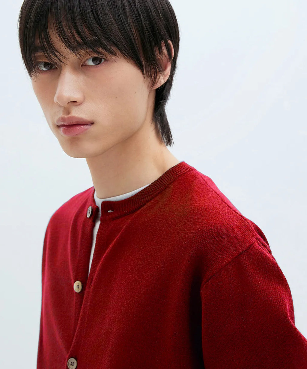 Everyday Round Knit Cardigan [Red]