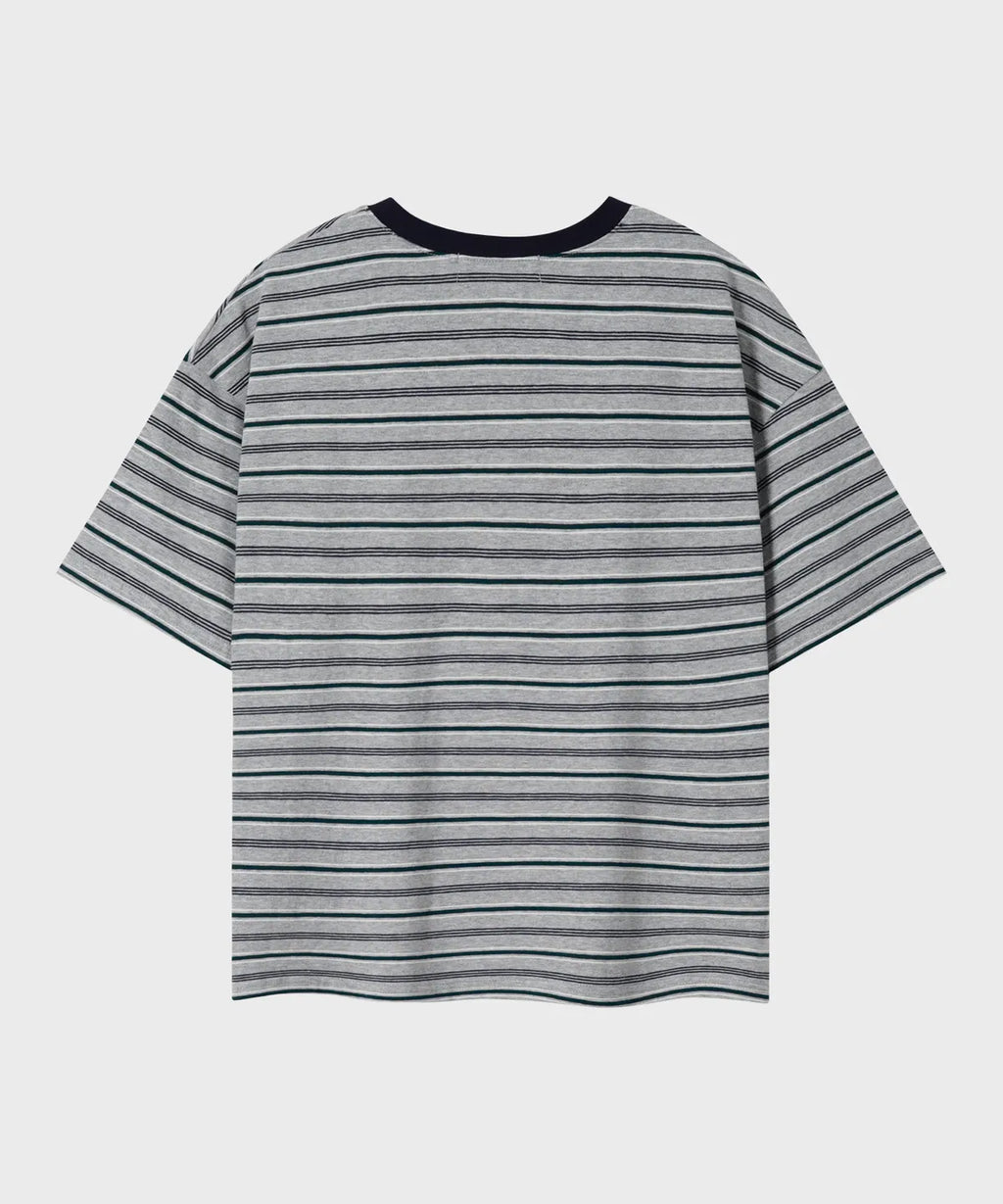 Essential Crop T-Shirt [Multi Gray Stripe]