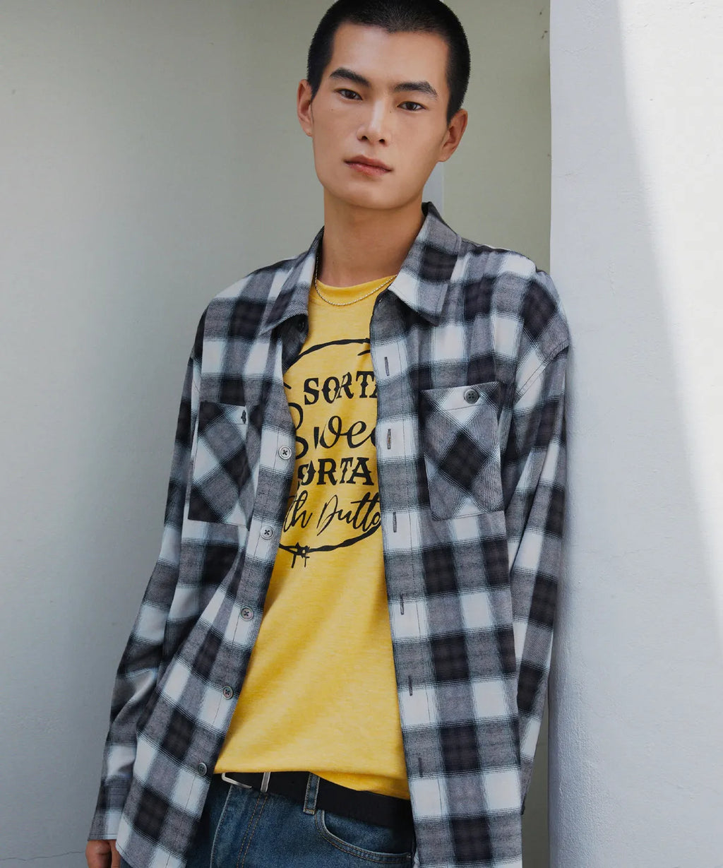 Two-Pocket Ombre Check Shirt [Black]