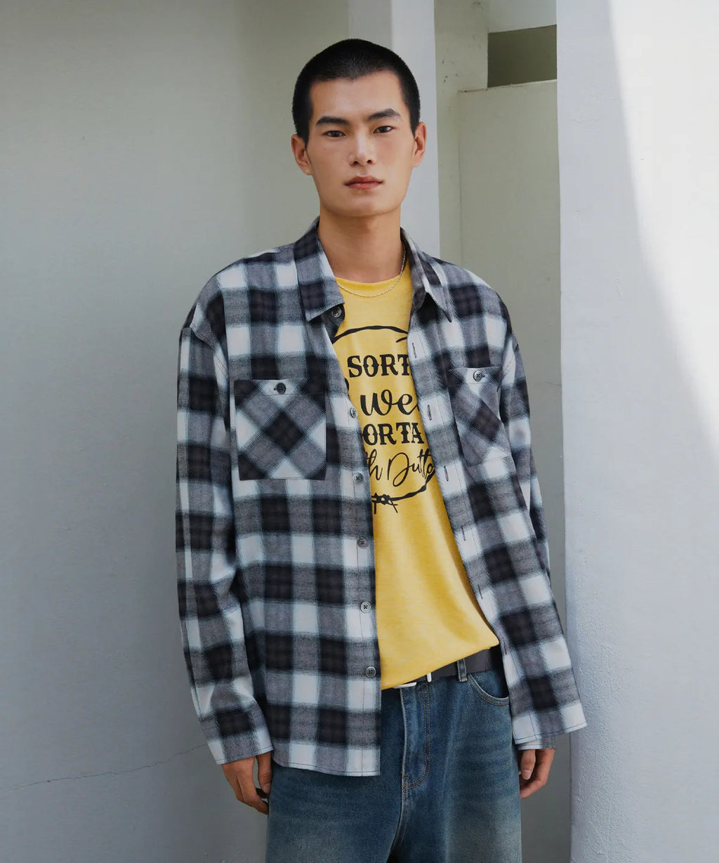 Two-Pocket Ombre Check Shirt [Black]