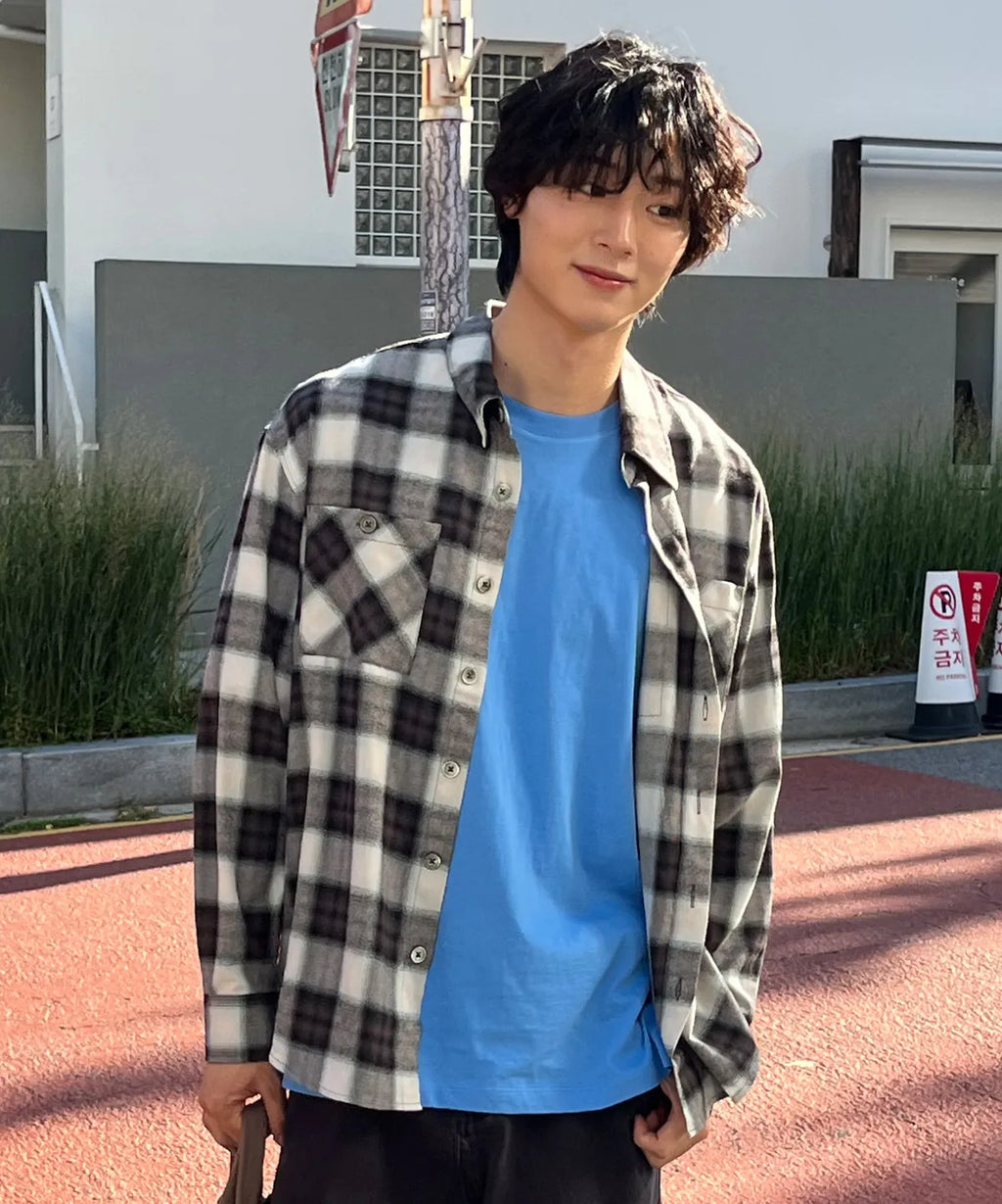 Two-Pocket Ombre Check Shirt [Black]