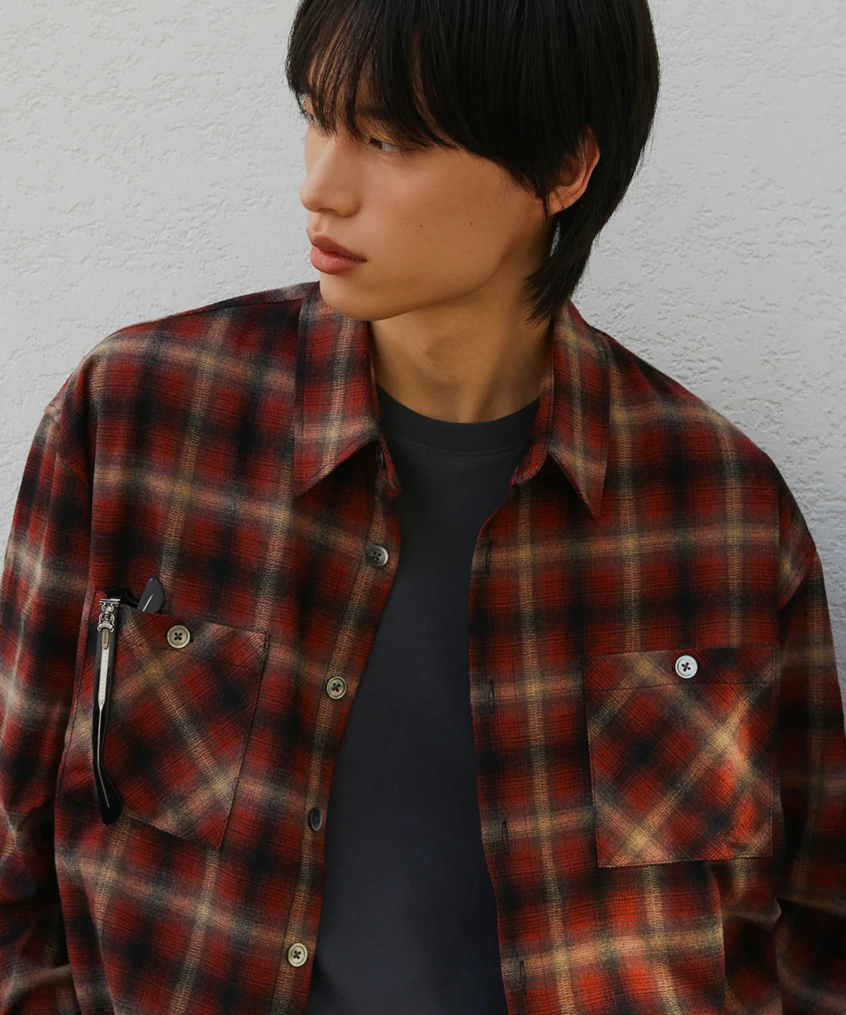 Two-Pocket Ombre Check Shirt [Red]