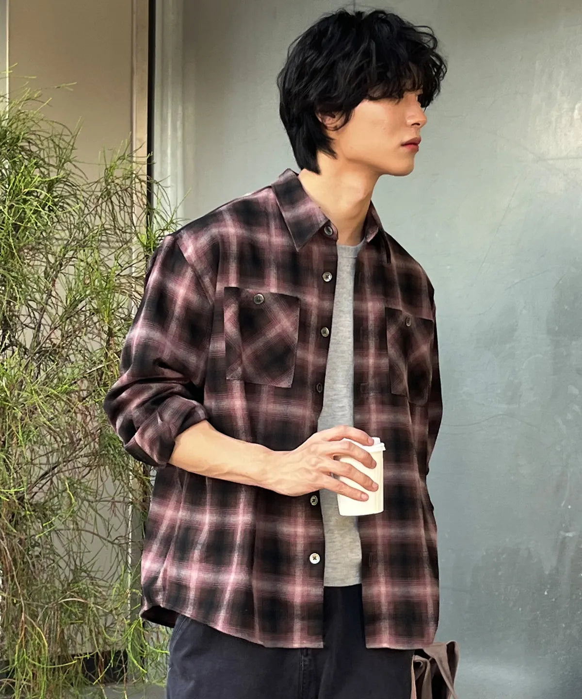 Two-Pocket Ombre Check Shirt [Pink]