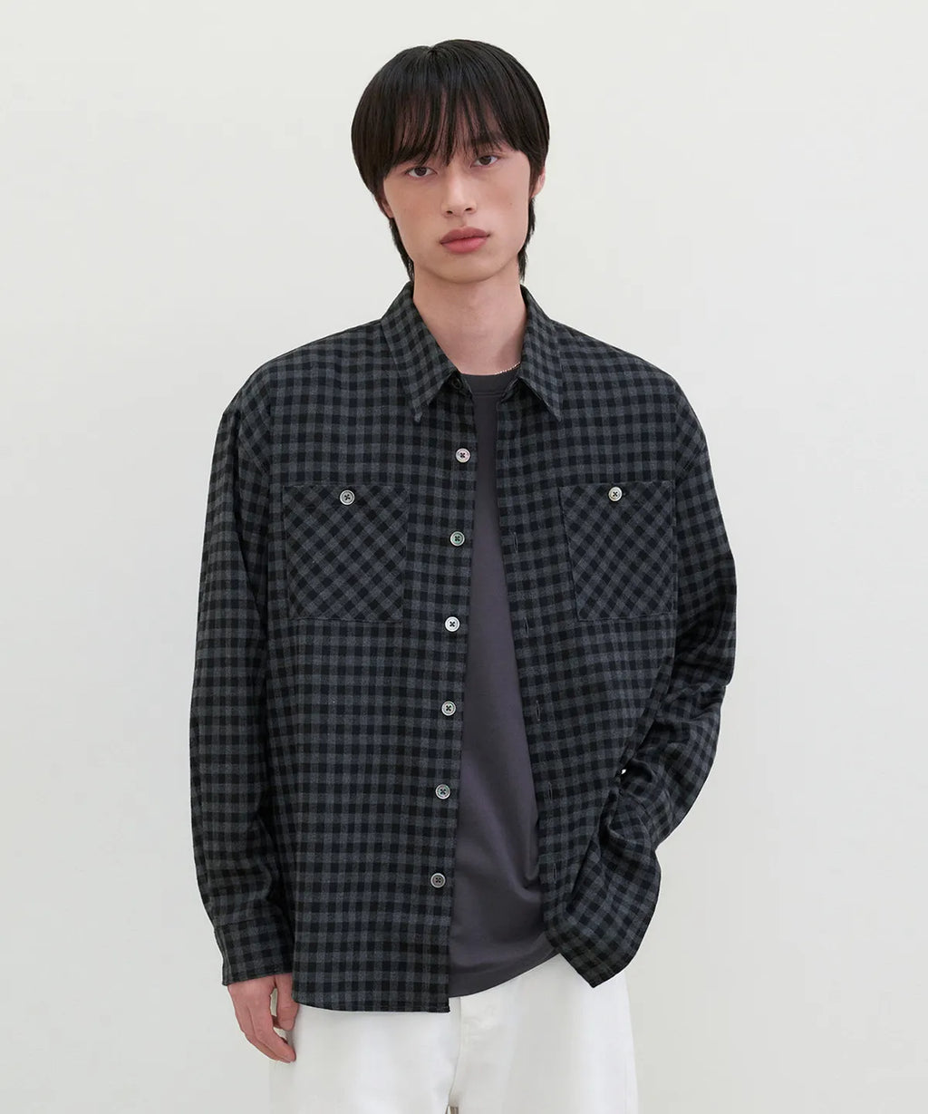 Two-Pocket Gingham Check Shirt [Charcoal]