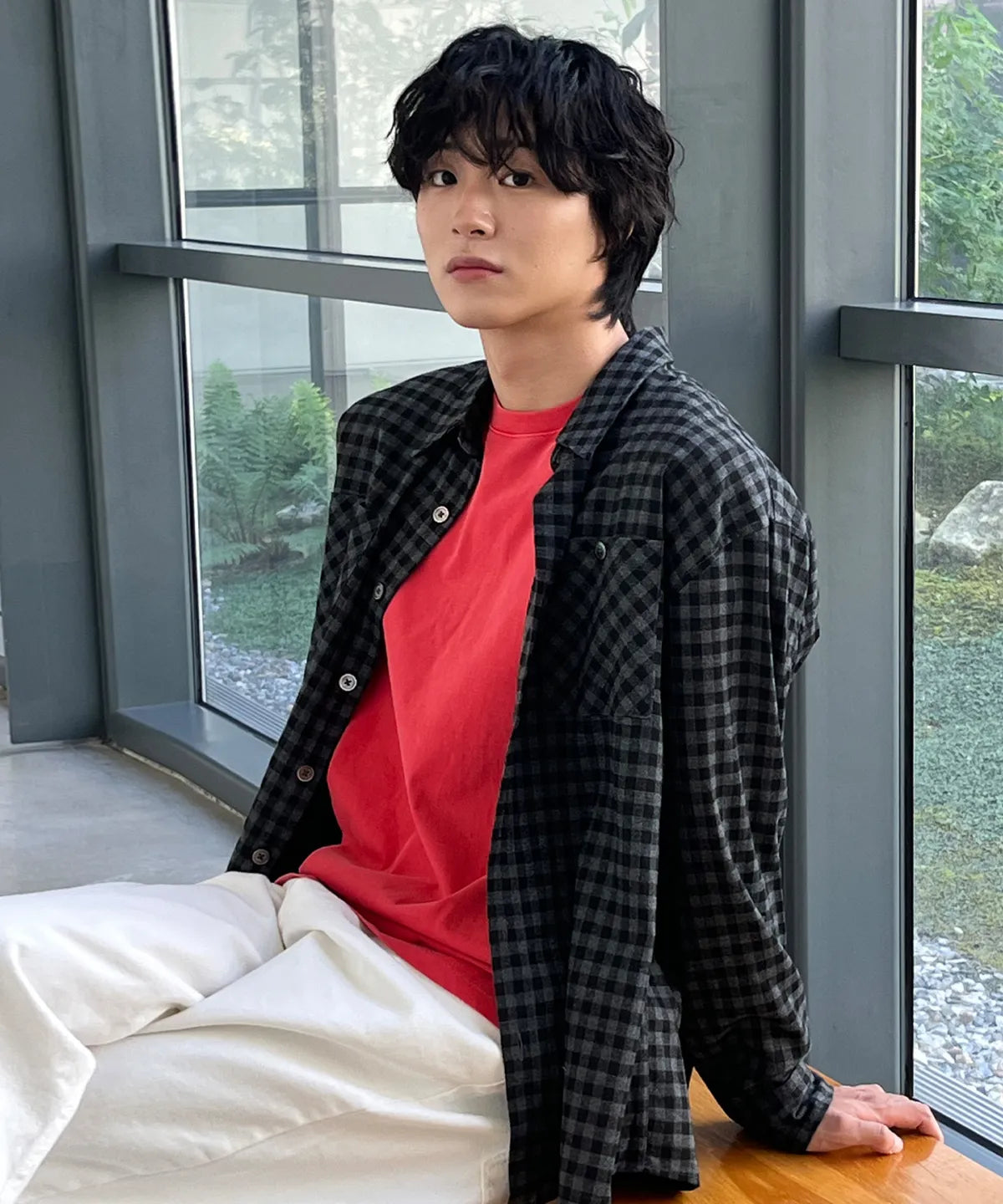 Two-Pocket Gingham Check Shirt [Charcoal]