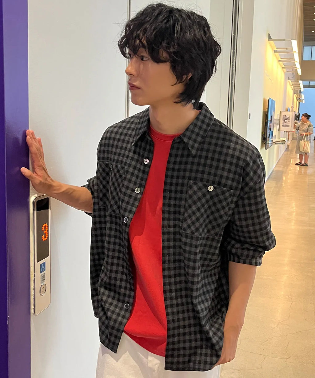 Two-Pocket Gingham Check Shirt [Charcoal]