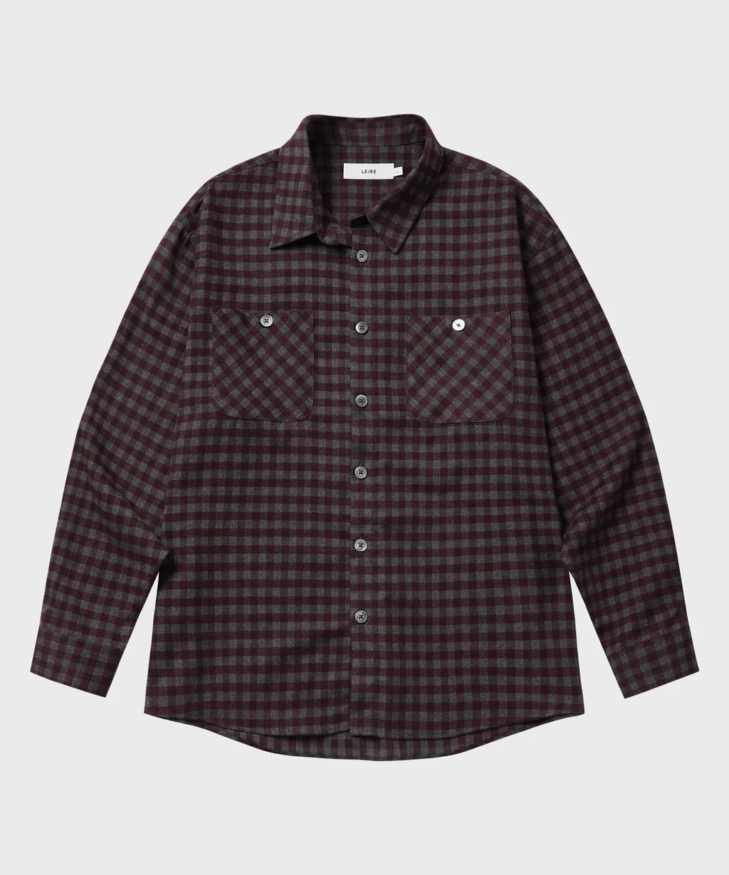 Two-Pocket Gingham Check Shirt [Wine]