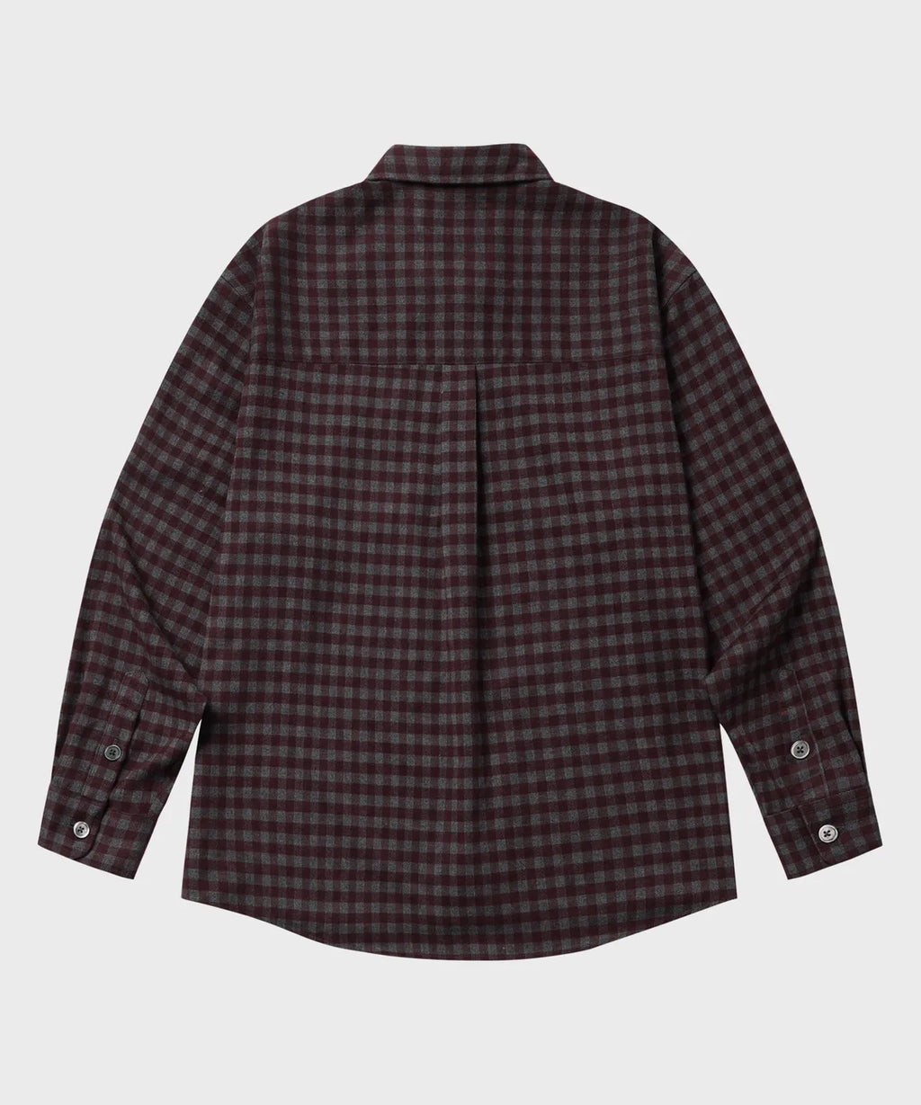 Two-Pocket Gingham Check Shirt [Wine]