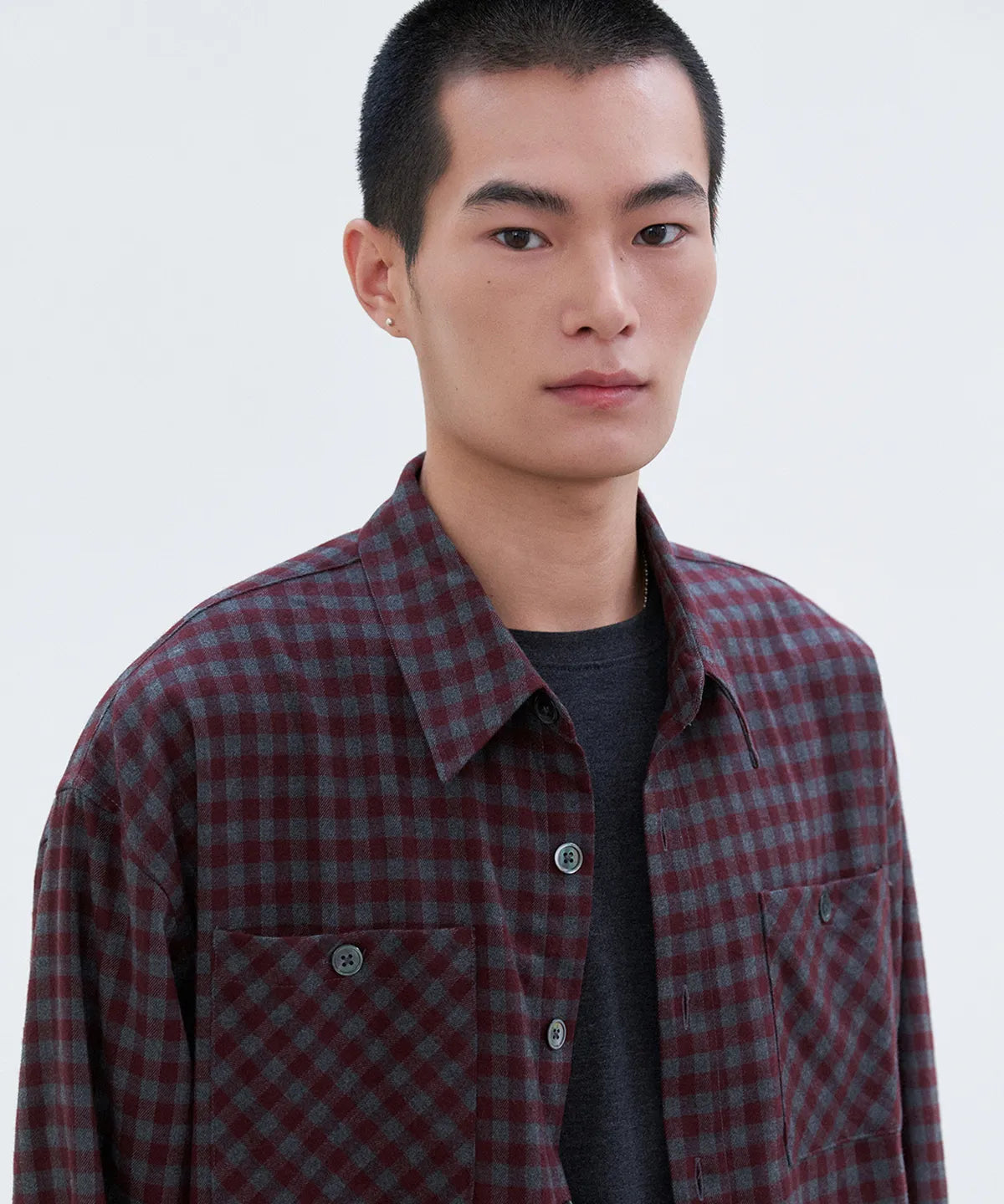 Two-Pocket Gingham Check Shirt [Wine]