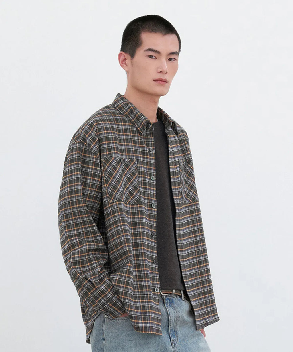Two-Pocket Vintage Check Shirt [Brown]