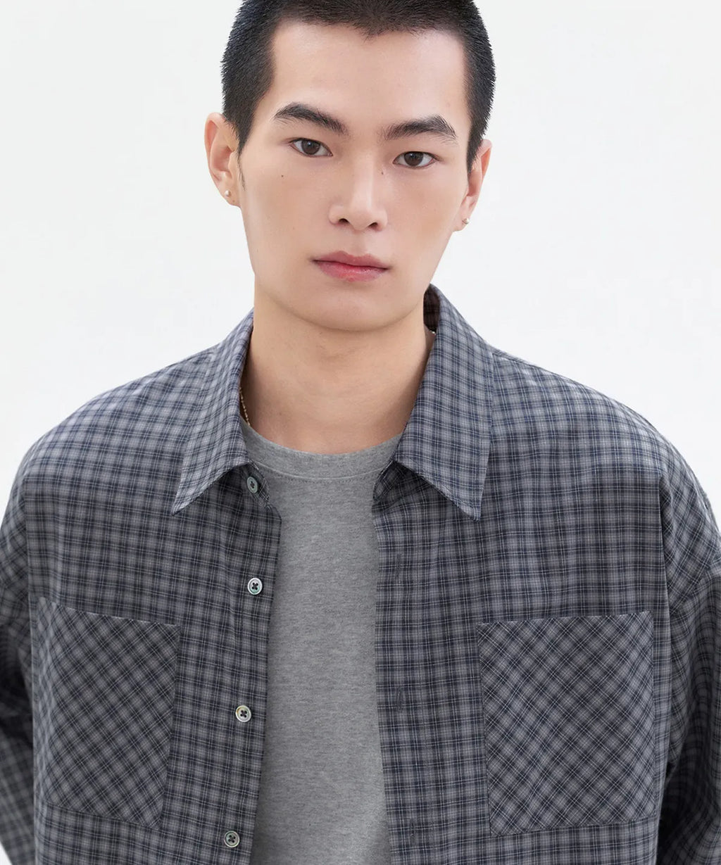 Essential Crop Check Shirt [Navy]