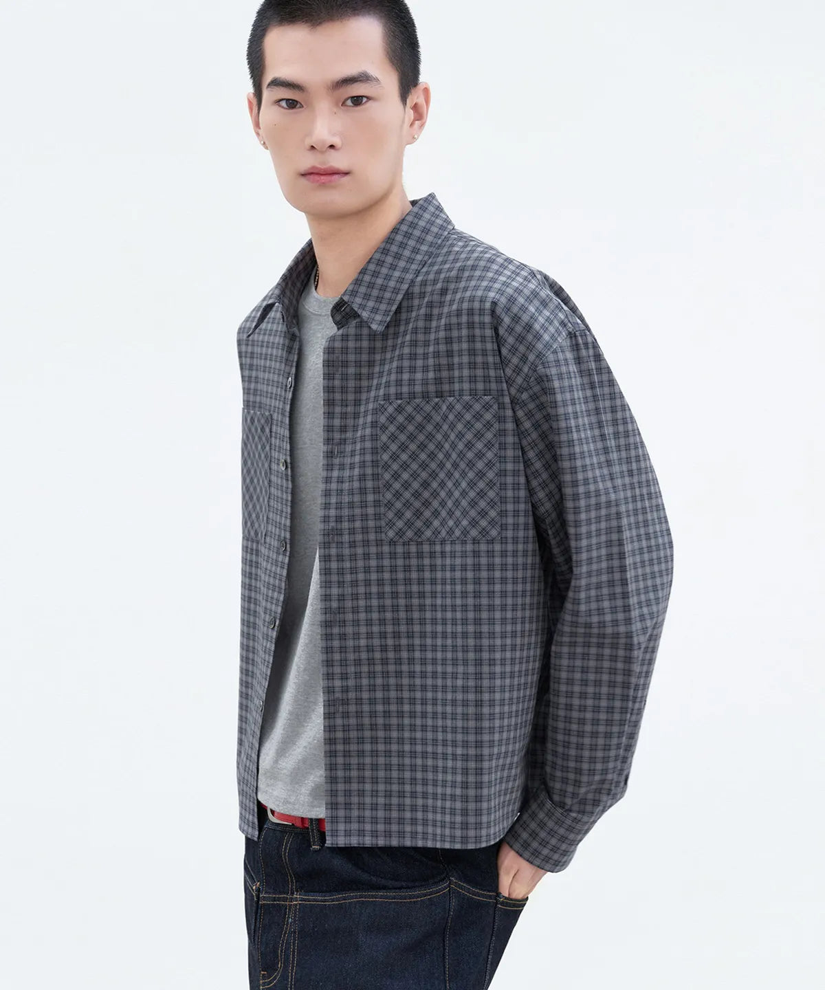 Essential Crop Check Shirt [Navy]