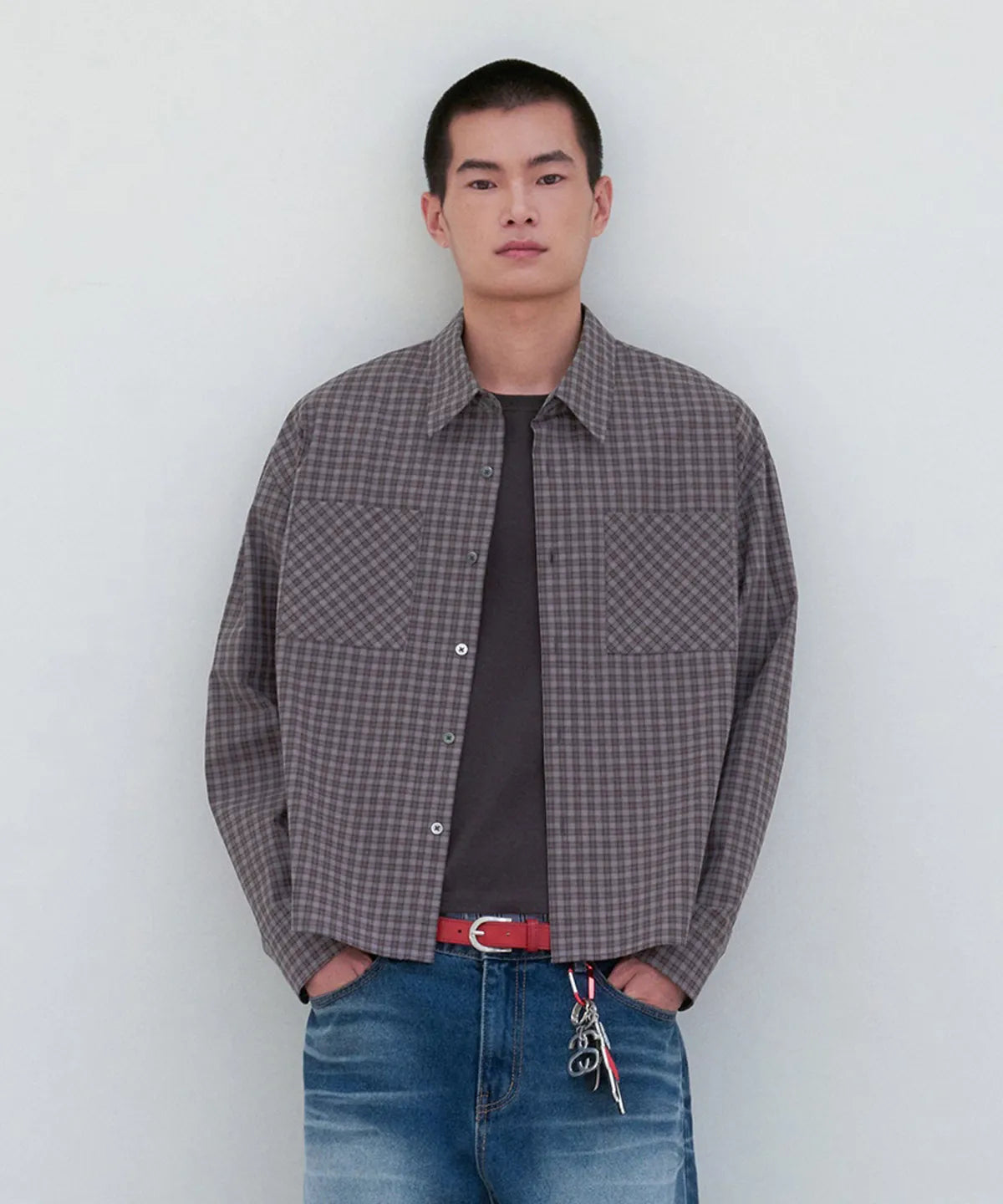 Essential Crop Check Shirt [Burgundy]