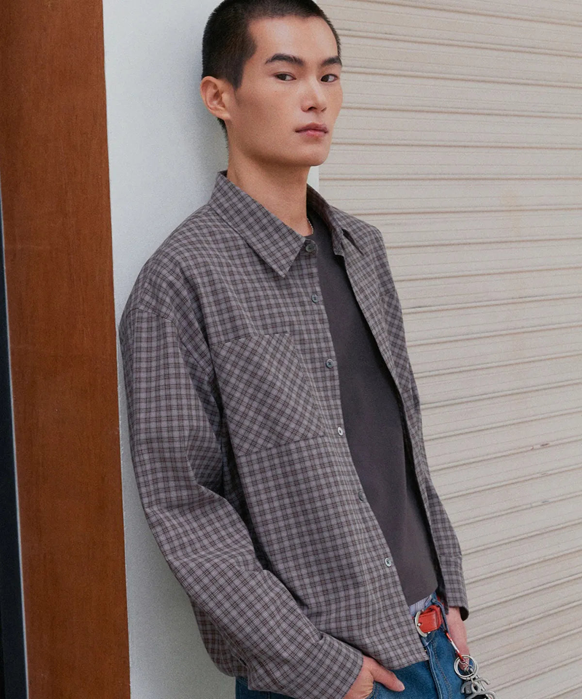 Essential Crop Check Shirt [Burgundy]