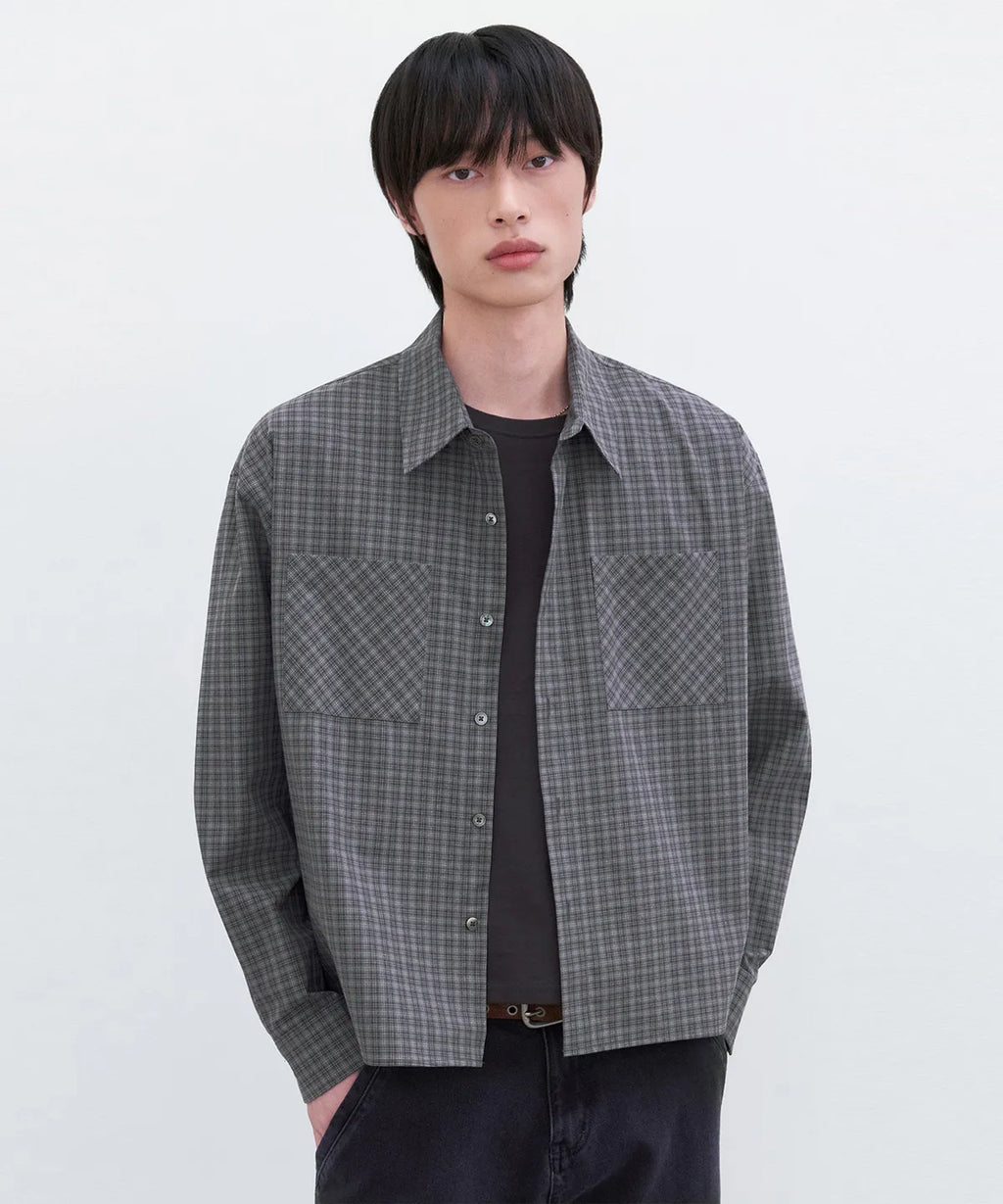 Essential Crop Check Shirt [Gray]