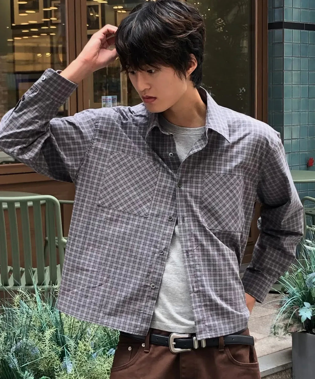 Essential Crop Check Shirt [Gray]