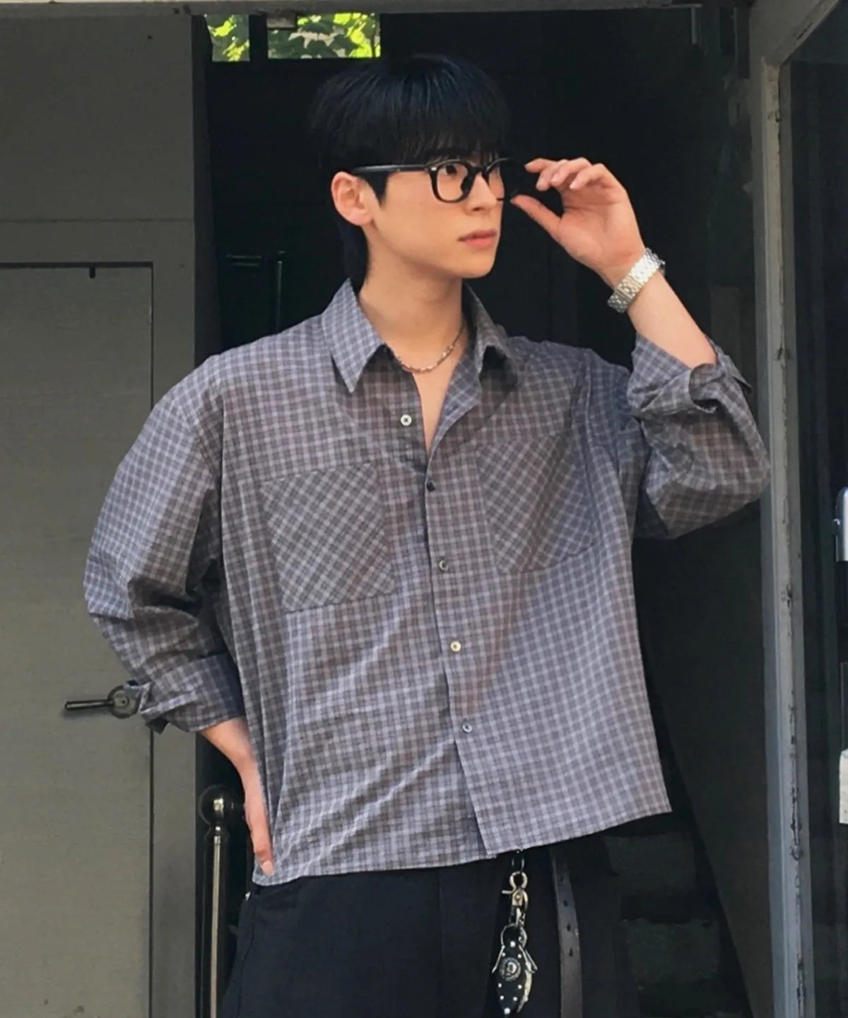 Essential Crop Check Shirt [Gray]