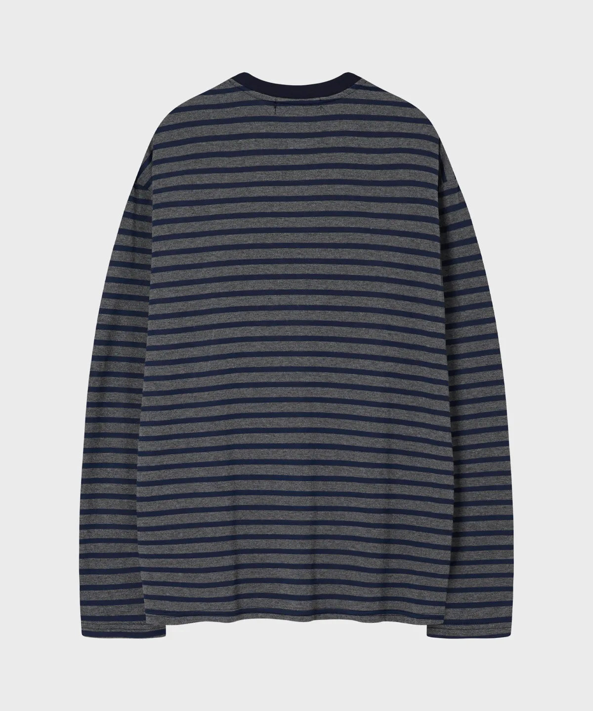 Stripe Henley Neck Long Sleeve T-Shirt [Navy]