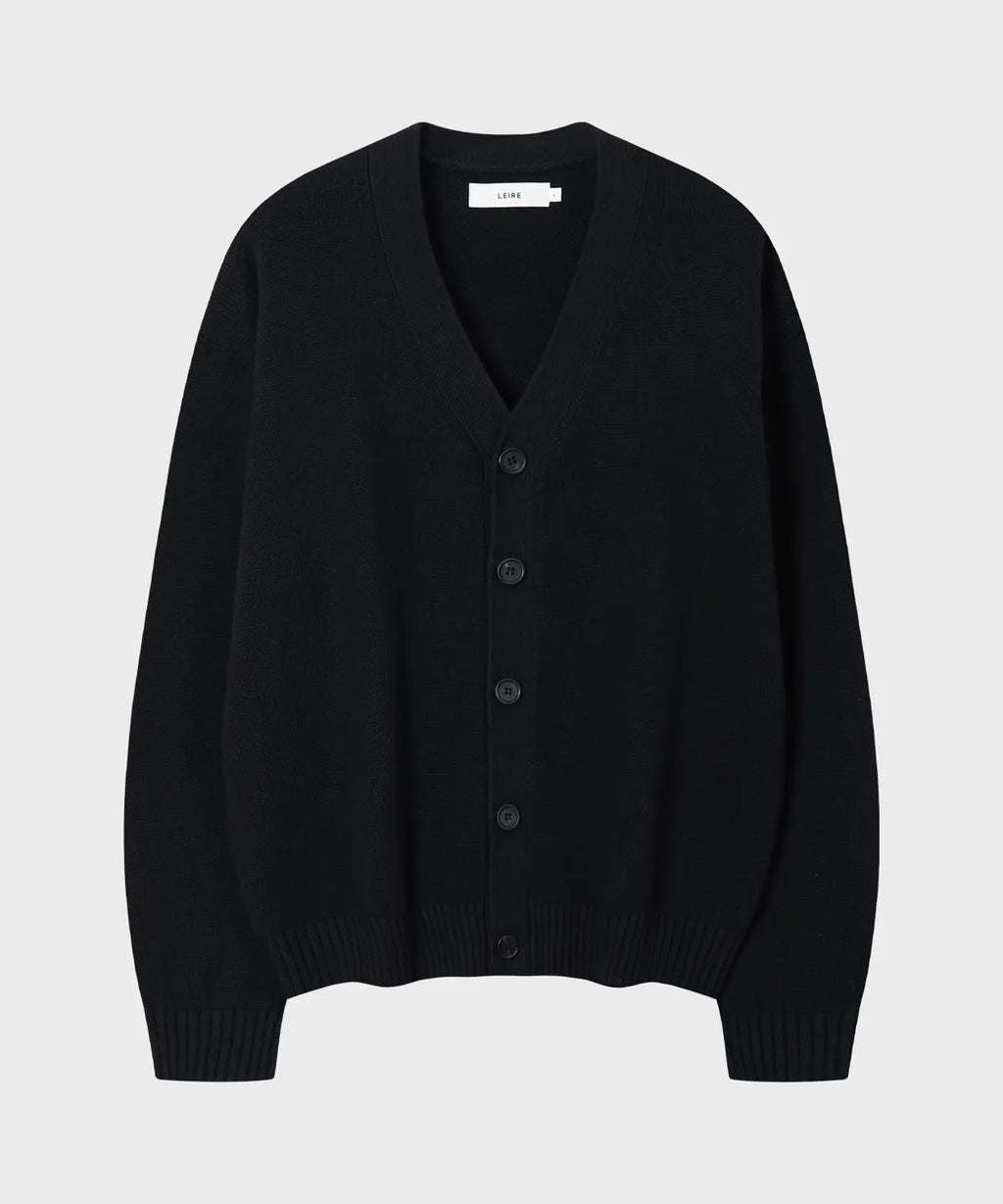 Essential Cotton V-Neck Knit Cardigan [Black]
