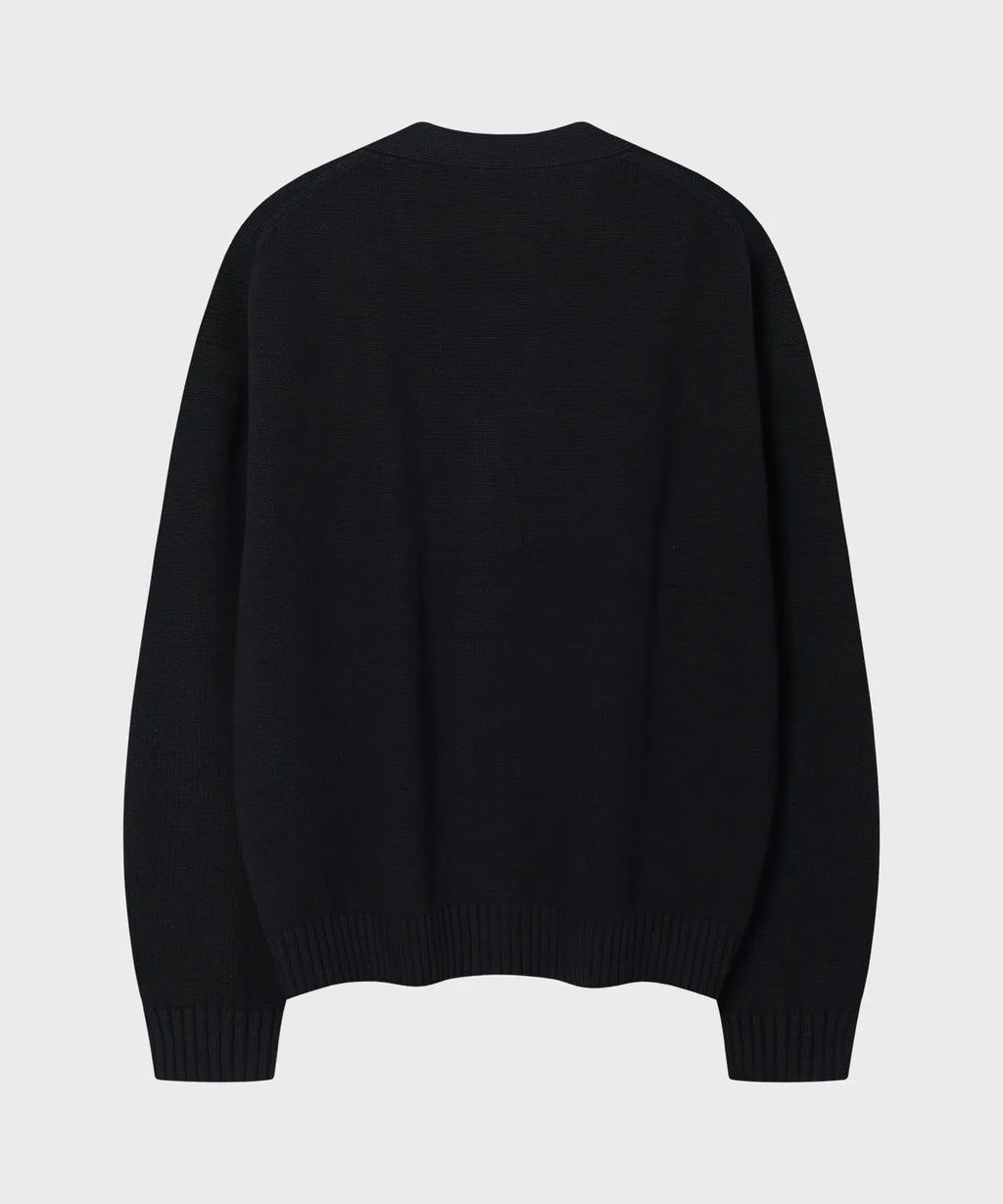 Essential Cotton V-Neck Knit Cardigan [Black]