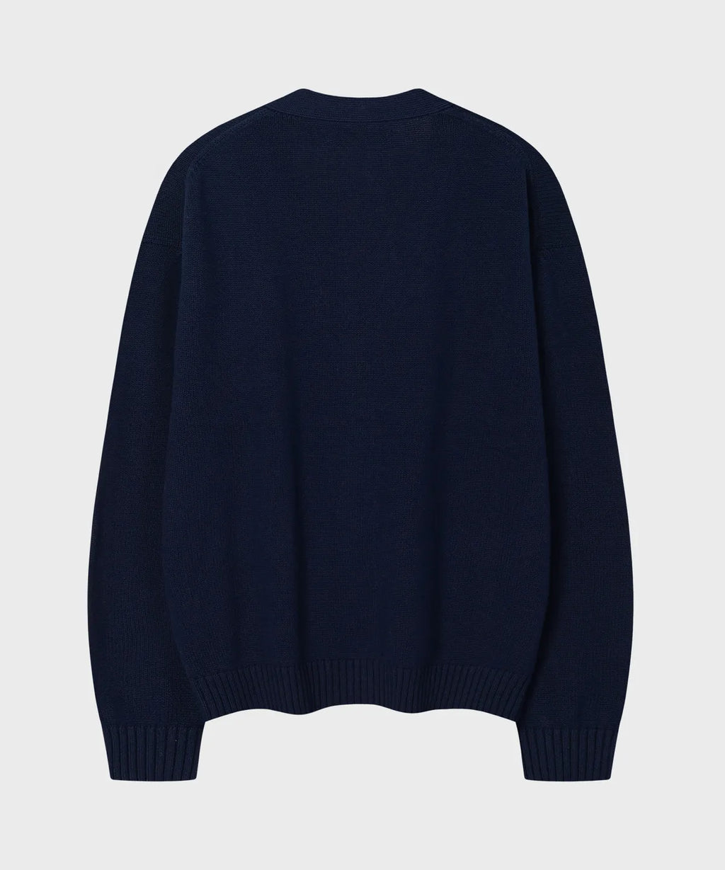 Essential Cotton V-Neck Knit Cardigan [Navy]