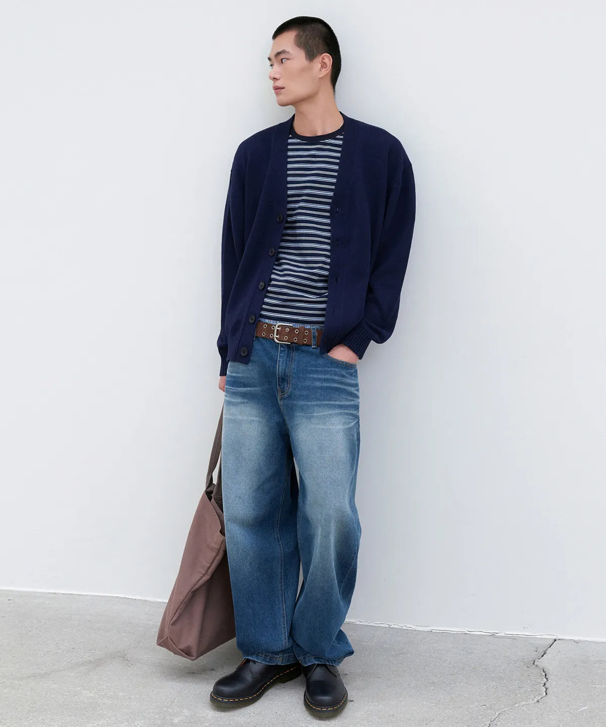 Essential Cotton V-Neck Knit Cardigan [Navy]