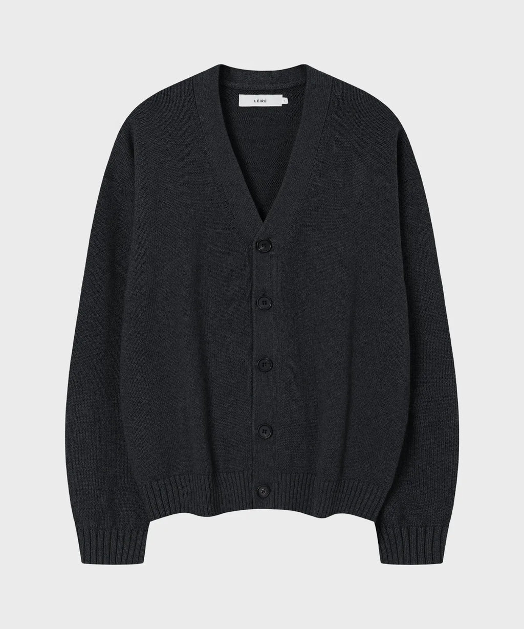 Essential Cotton V-Neck Knit Cardigan [Charcoal]