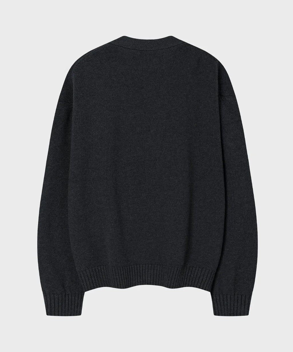 Essential Cotton V-Neck Knit Cardigan [Charcoal]