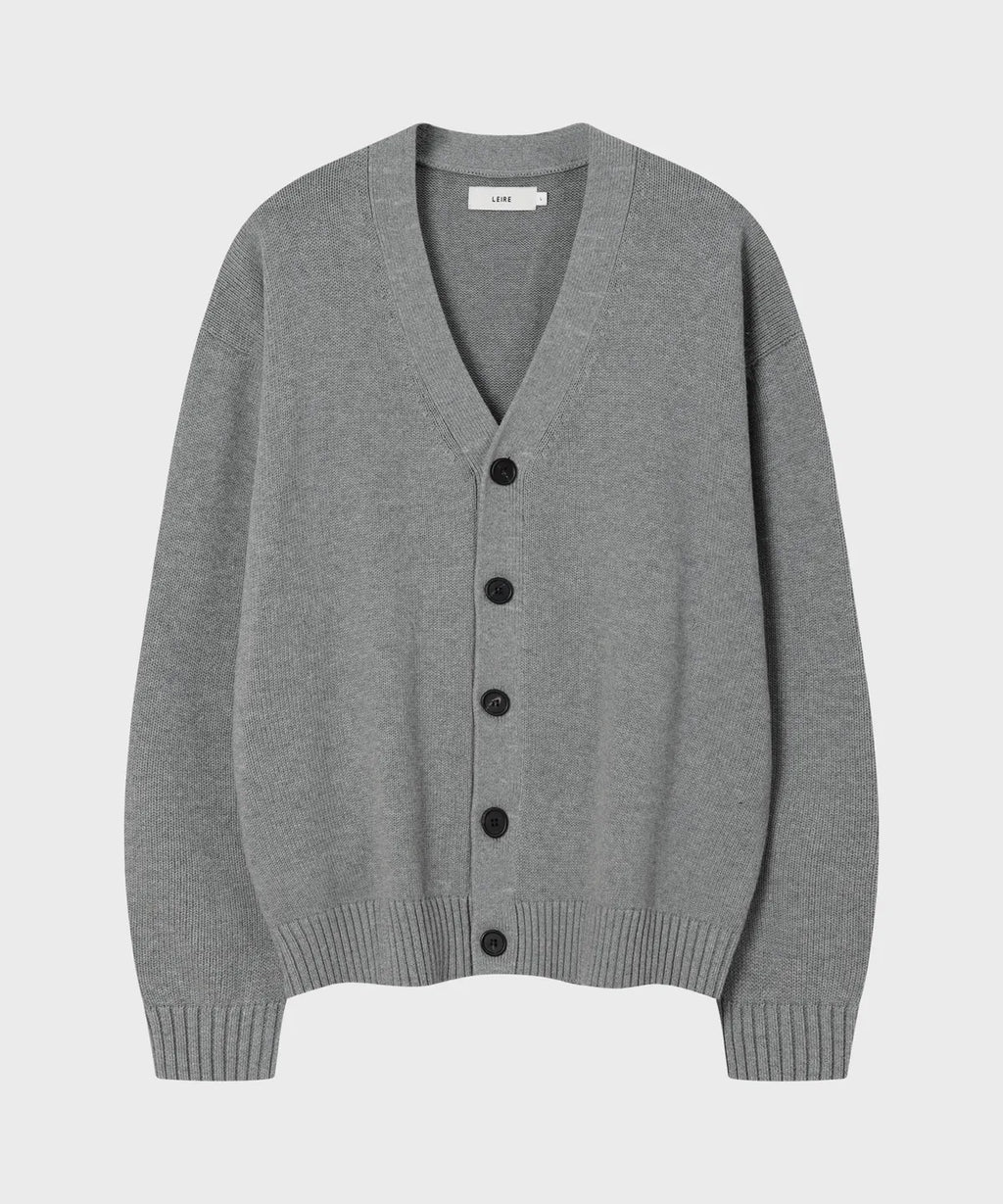 Essential Cotton V-Neck Knit Cardigan [Gray]