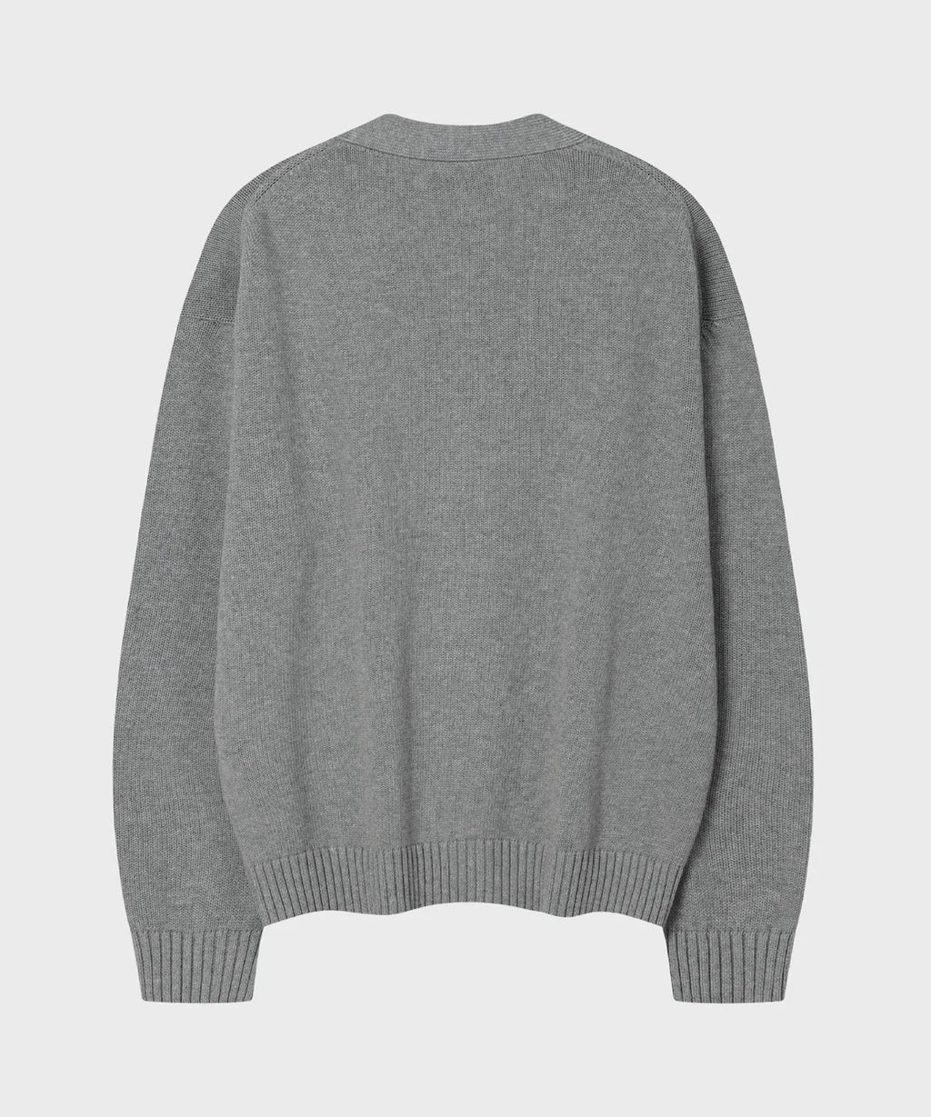 Essential Cotton V-Neck Knit Cardigan [Gray]