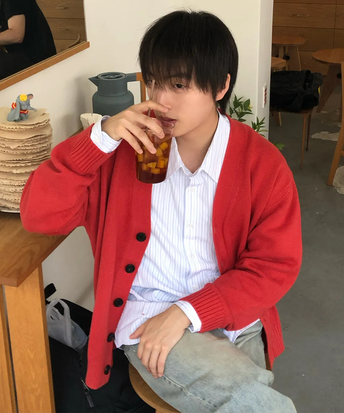 Essential Cotton V-Neck Knit Cardigan [Brick]