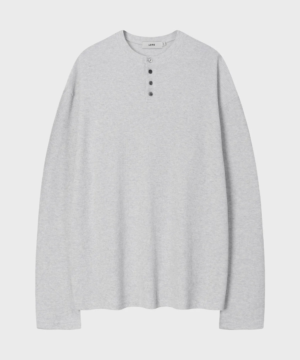 Waffle Henley Long Sleeve T-Shirt [White Melange]