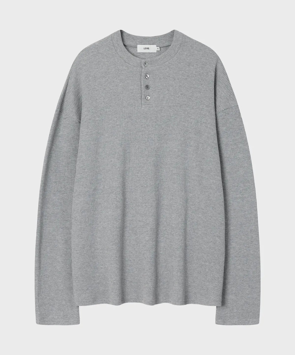 Waffle Henley Long Sleeve T-Shirt [Gray]