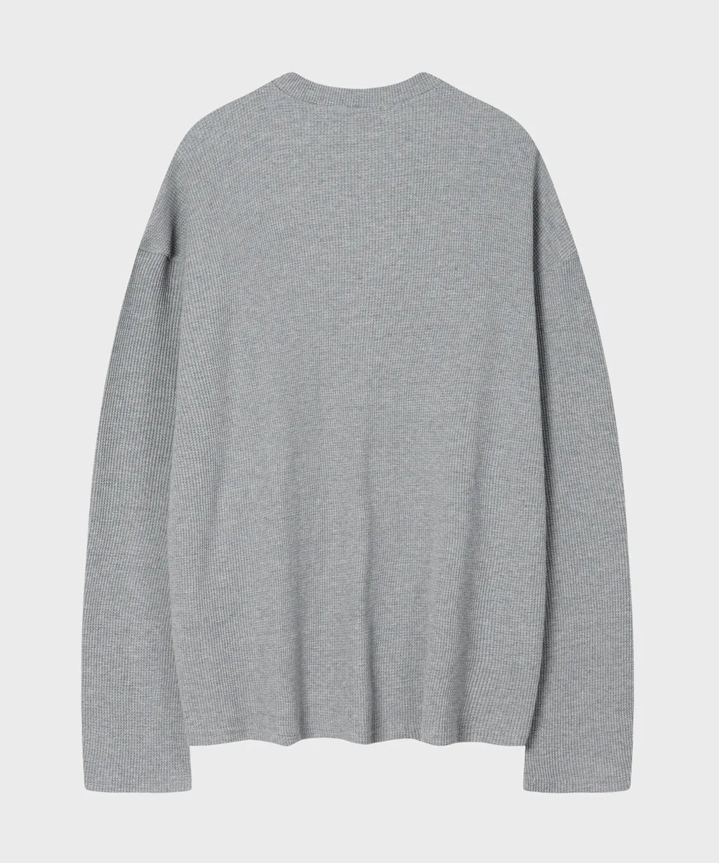 Waffle Henley Long Sleeve T-Shirt [Gray]