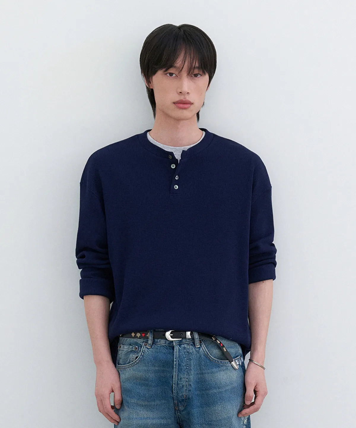 Waffle Henley Long Sleeve T-Shirt [Deep Navy]