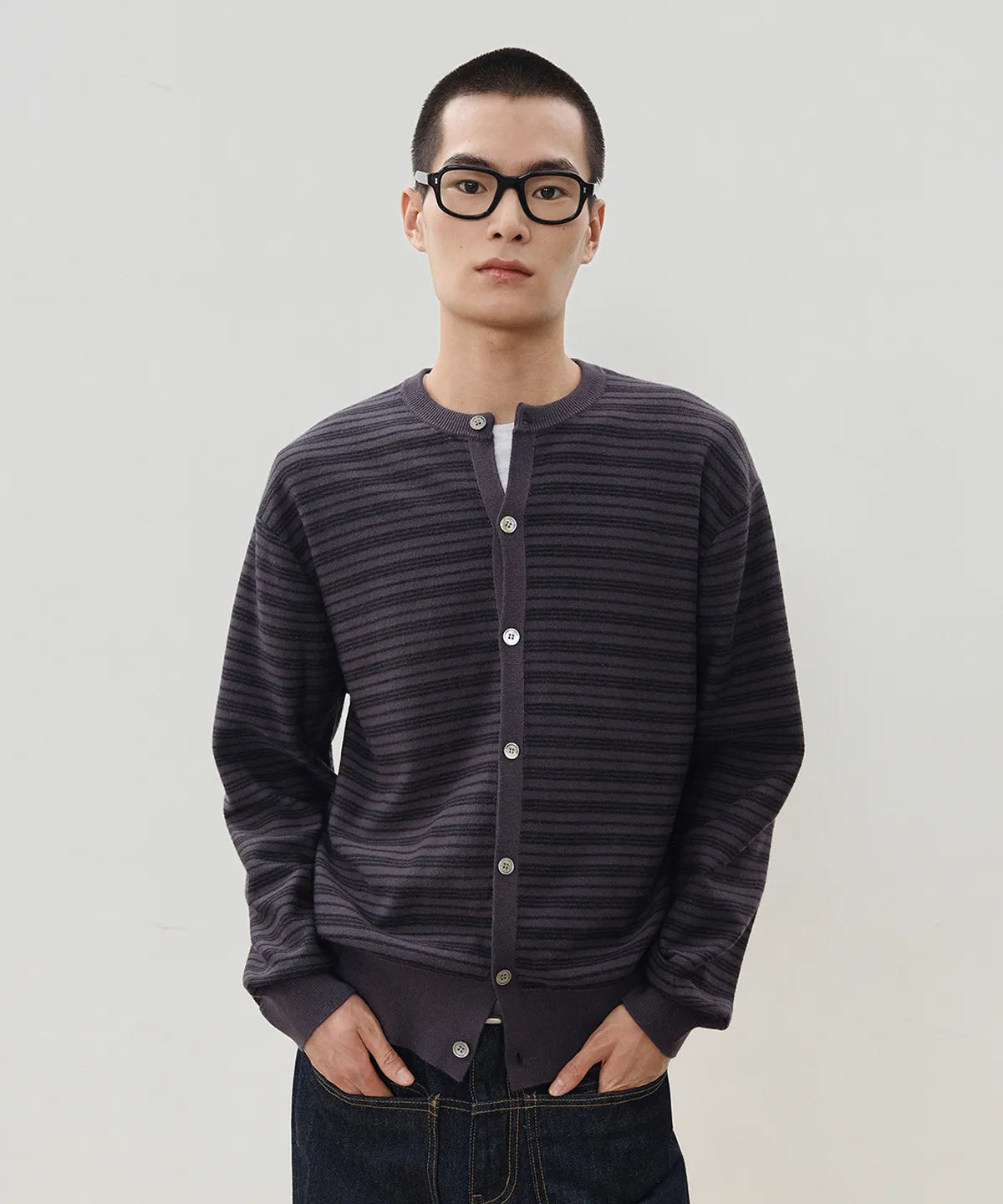 Everyday Round Knit Cardigan [Charcoal ST]
