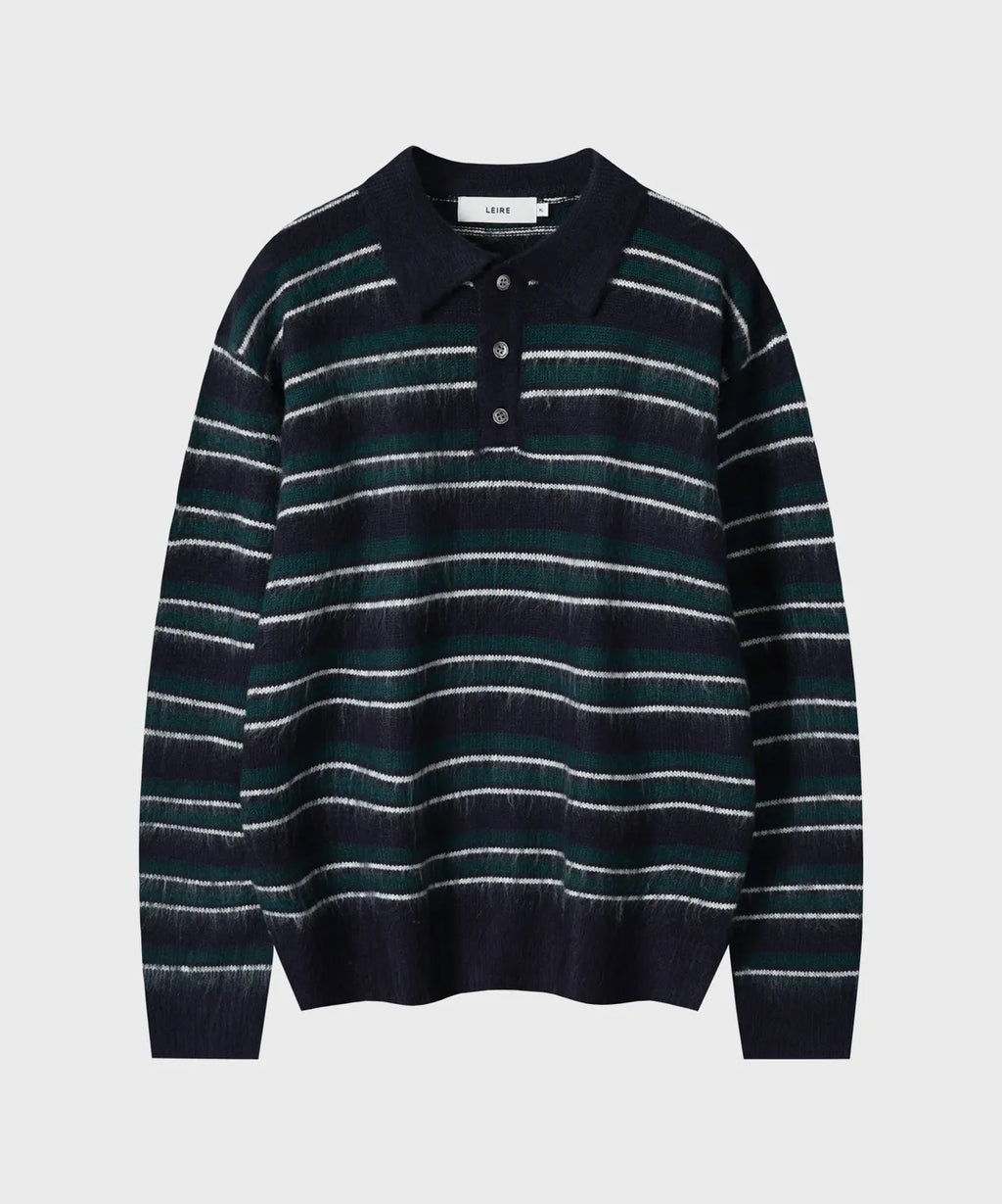 Stripe Brush Collar Crop Knit [Navy Green ST]