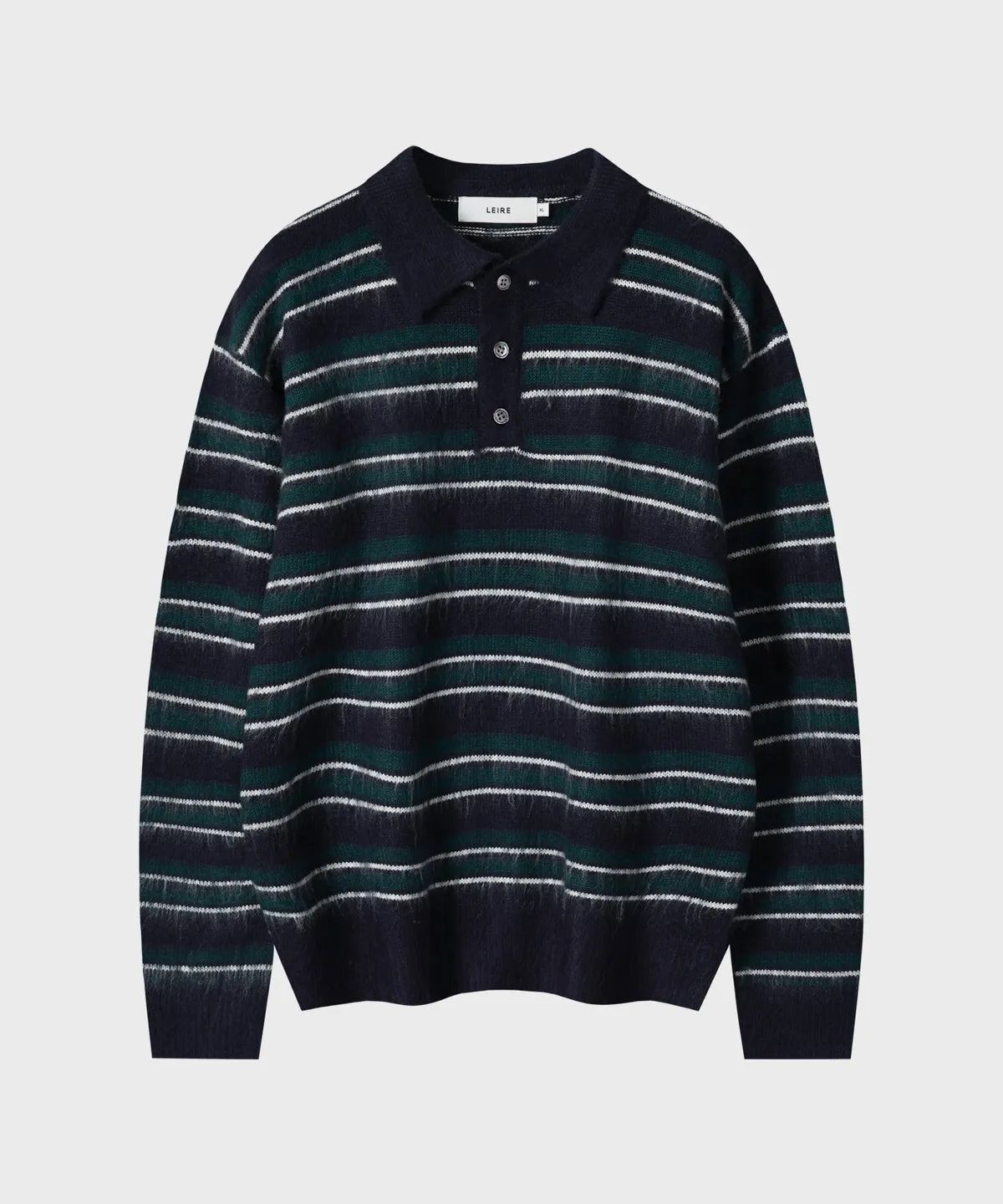 Stripe Brush Collar Crop Knit [Navy Green ST]
