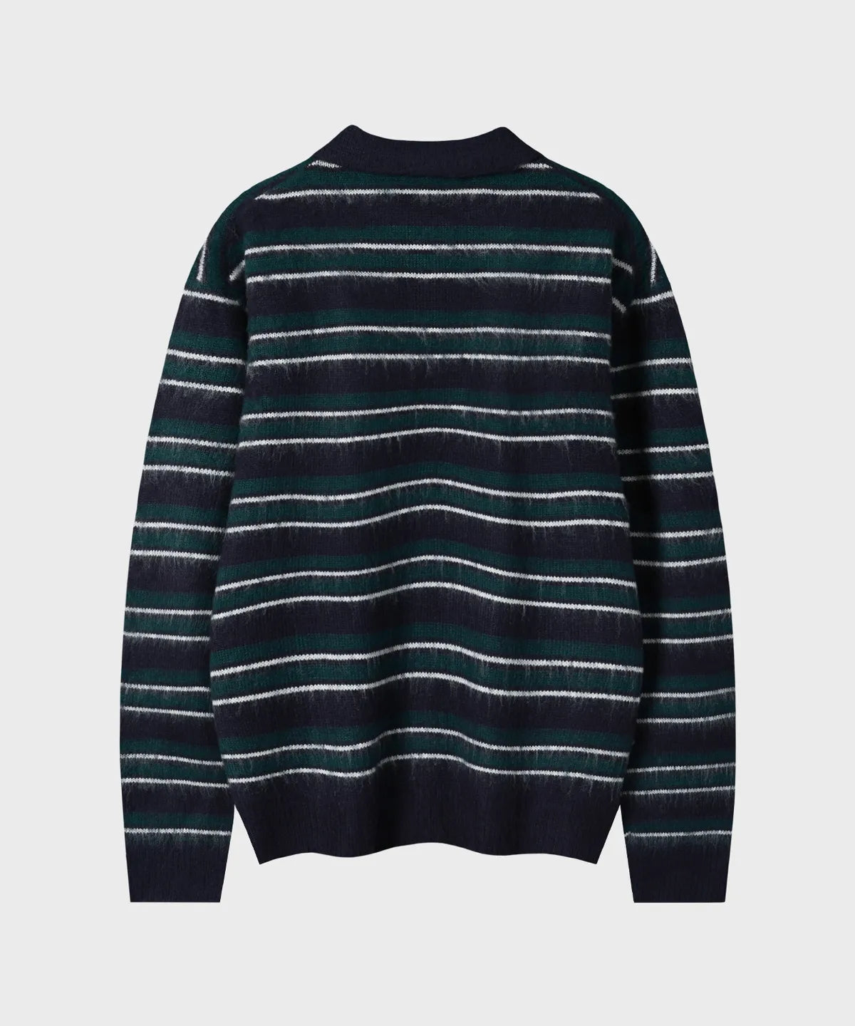Stripe Brush Collar Crop Knit [Navy Green ST]