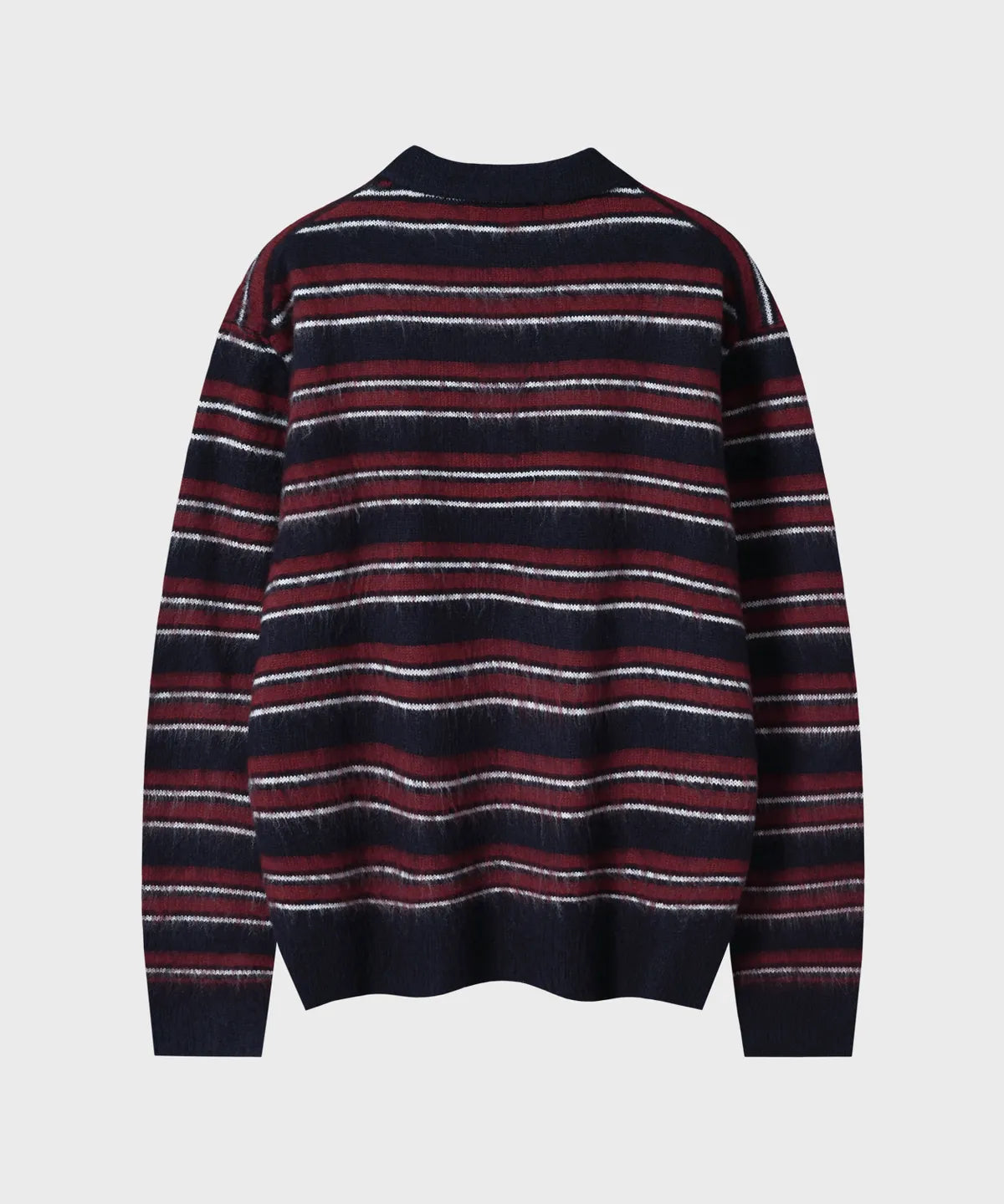 Stripe Brush Collar Crop Knit [Navy Burgundy ST]