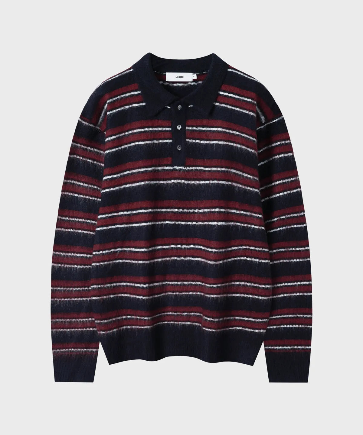 Stripe Brush Collar Crop Knit [Navy Burgundy ST]