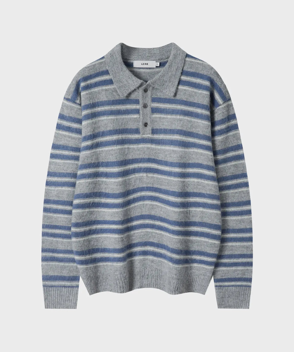 Stripe Brush Collar Crop Knit [Gray ST]