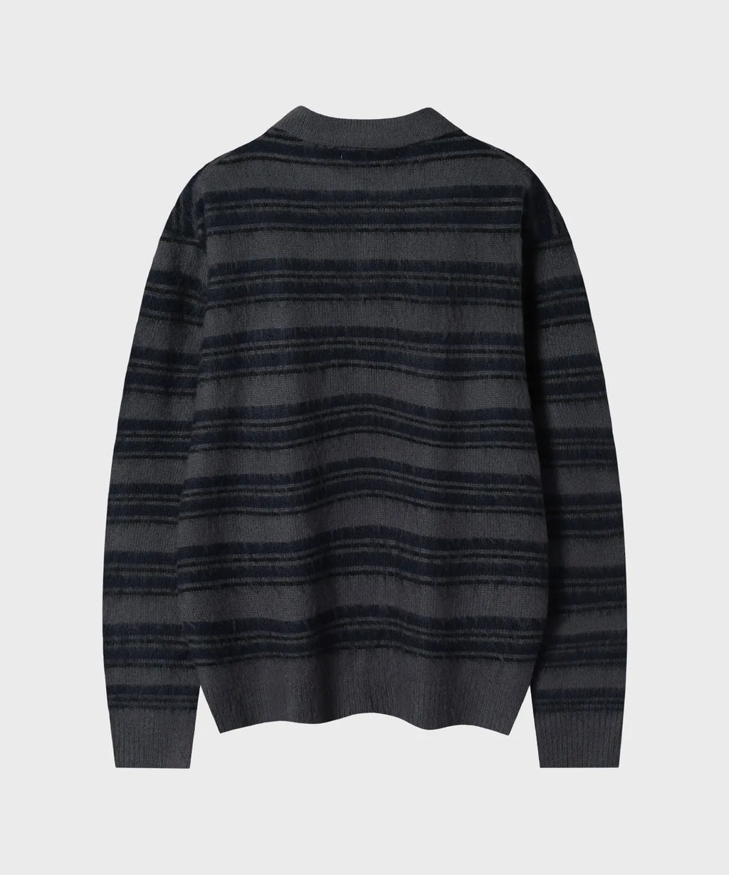 Stripe Brush Collar Crop Knit [Charcoal ST]