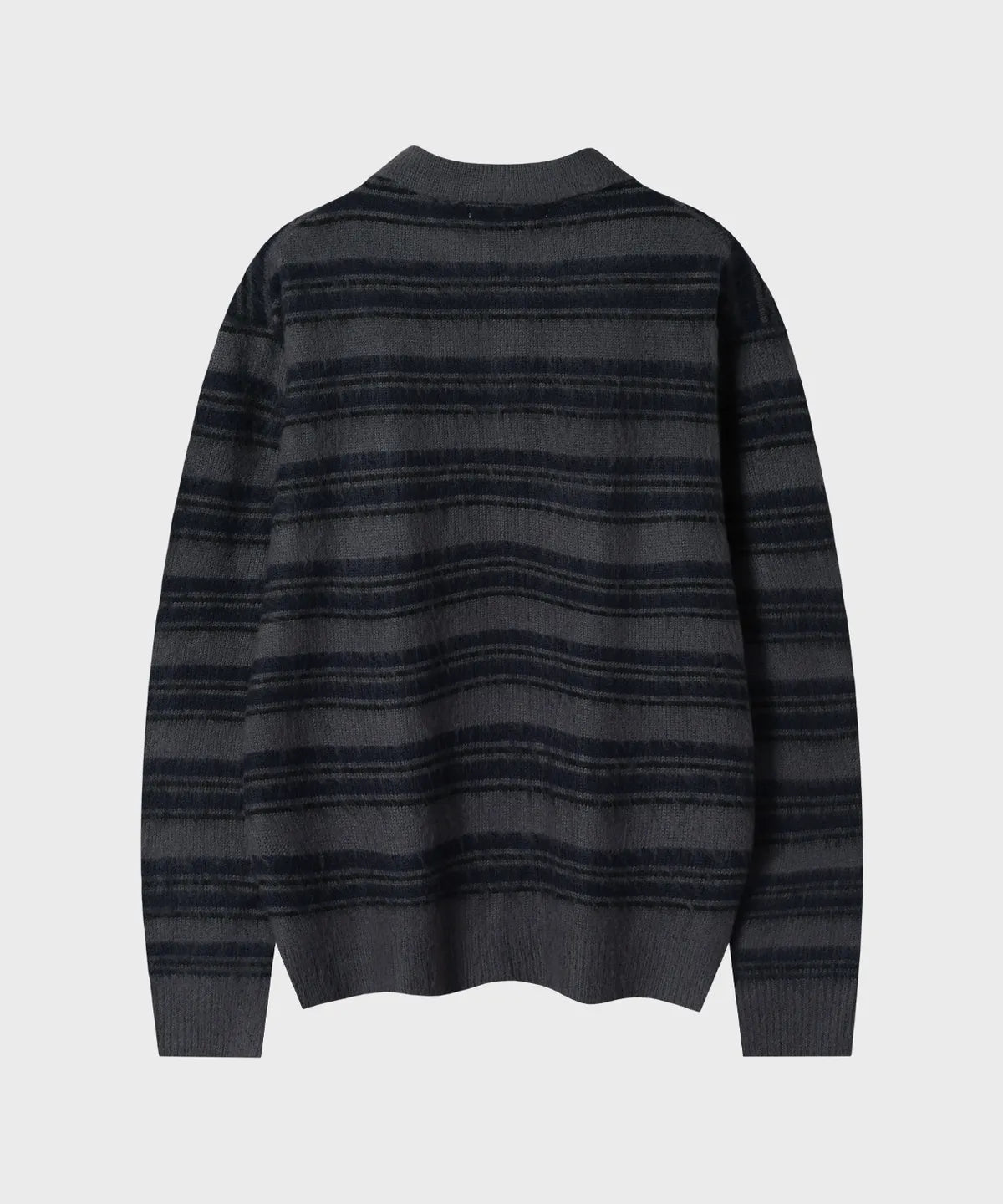 Stripe Brush Collar Crop Knit [Charcoal ST]