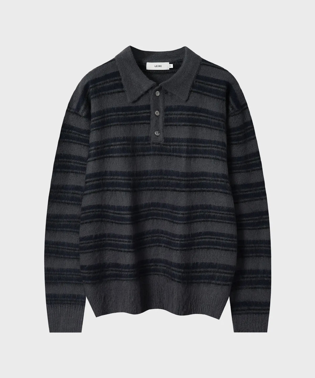 Stripe Brush Collar Crop Knit [Charcoal ST]