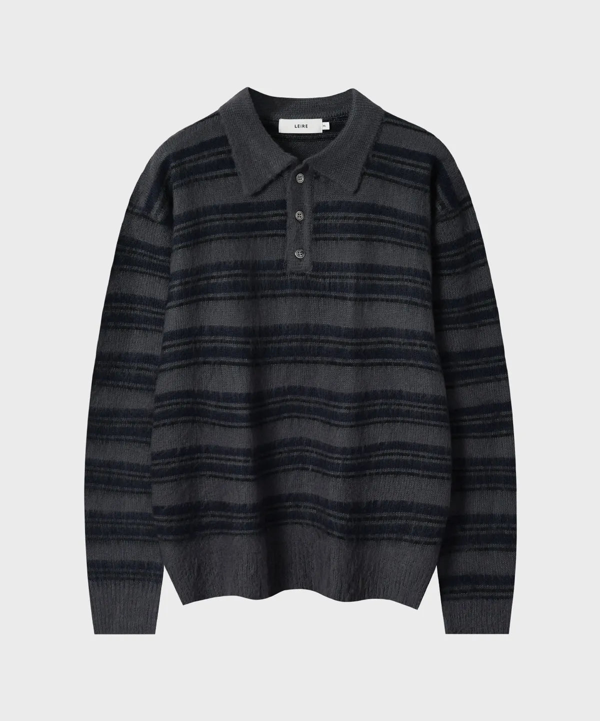 Stripe Brush Collar Crop Knit [Charcoal ST]