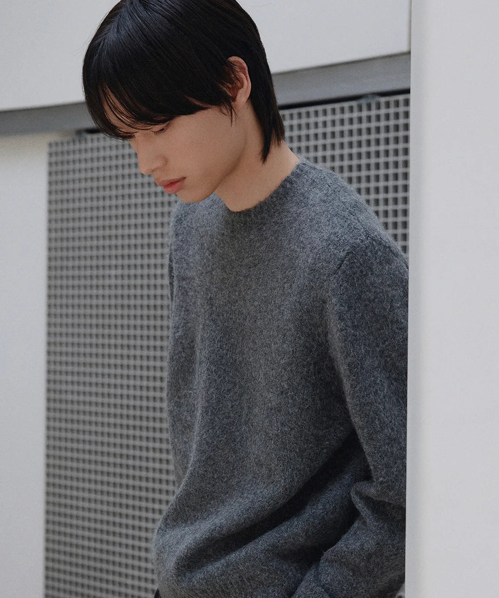 Wool Mohair Crewneck Knit [Charcoal]