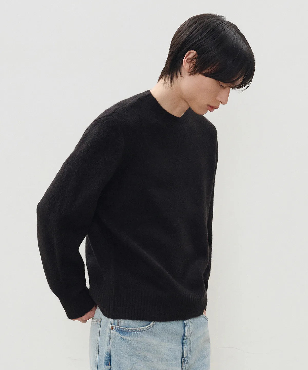 Wool Mohair Crewneck Knit [Black]