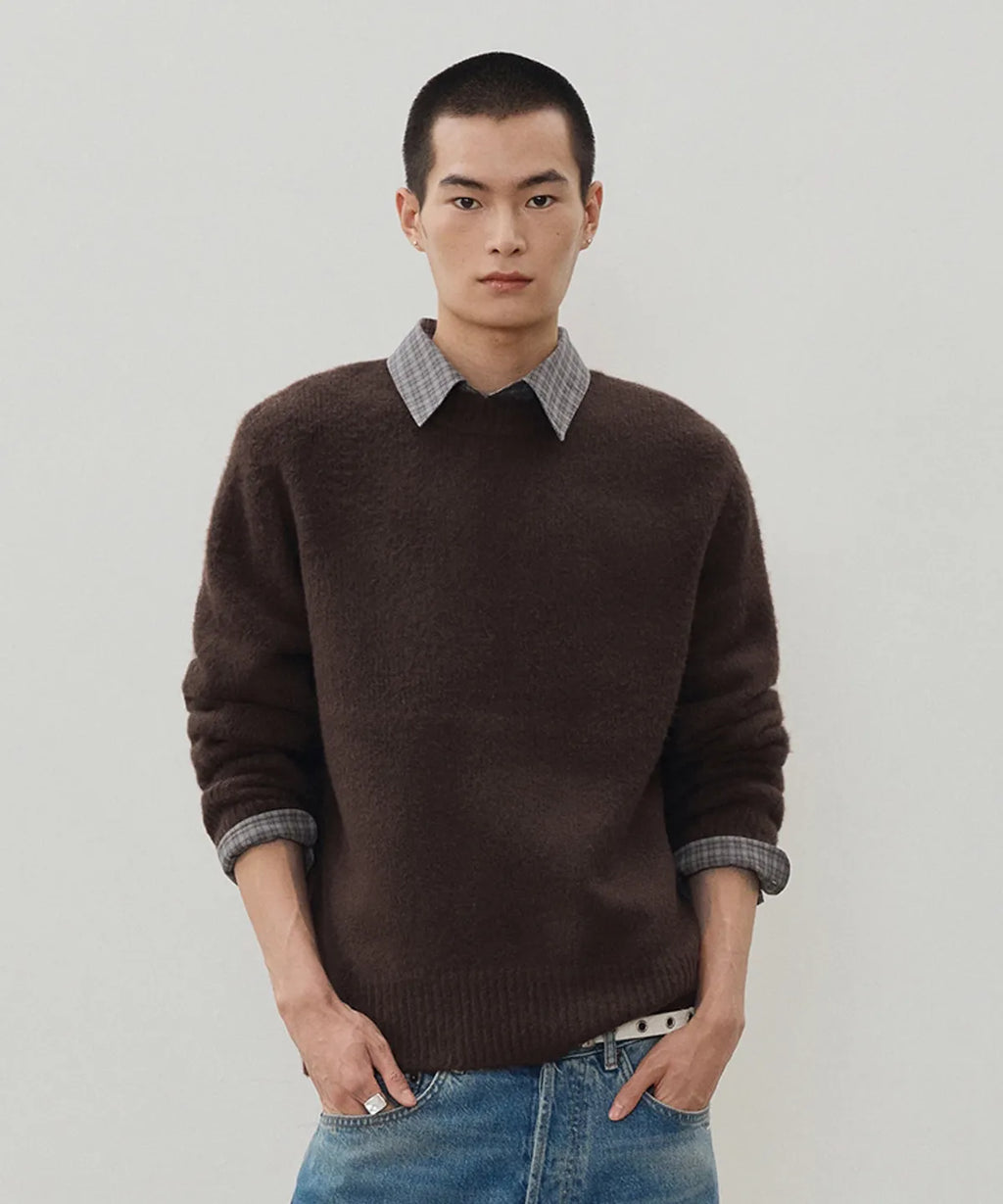 Wool Mohair Crewneck Knit [Dark Brown]
