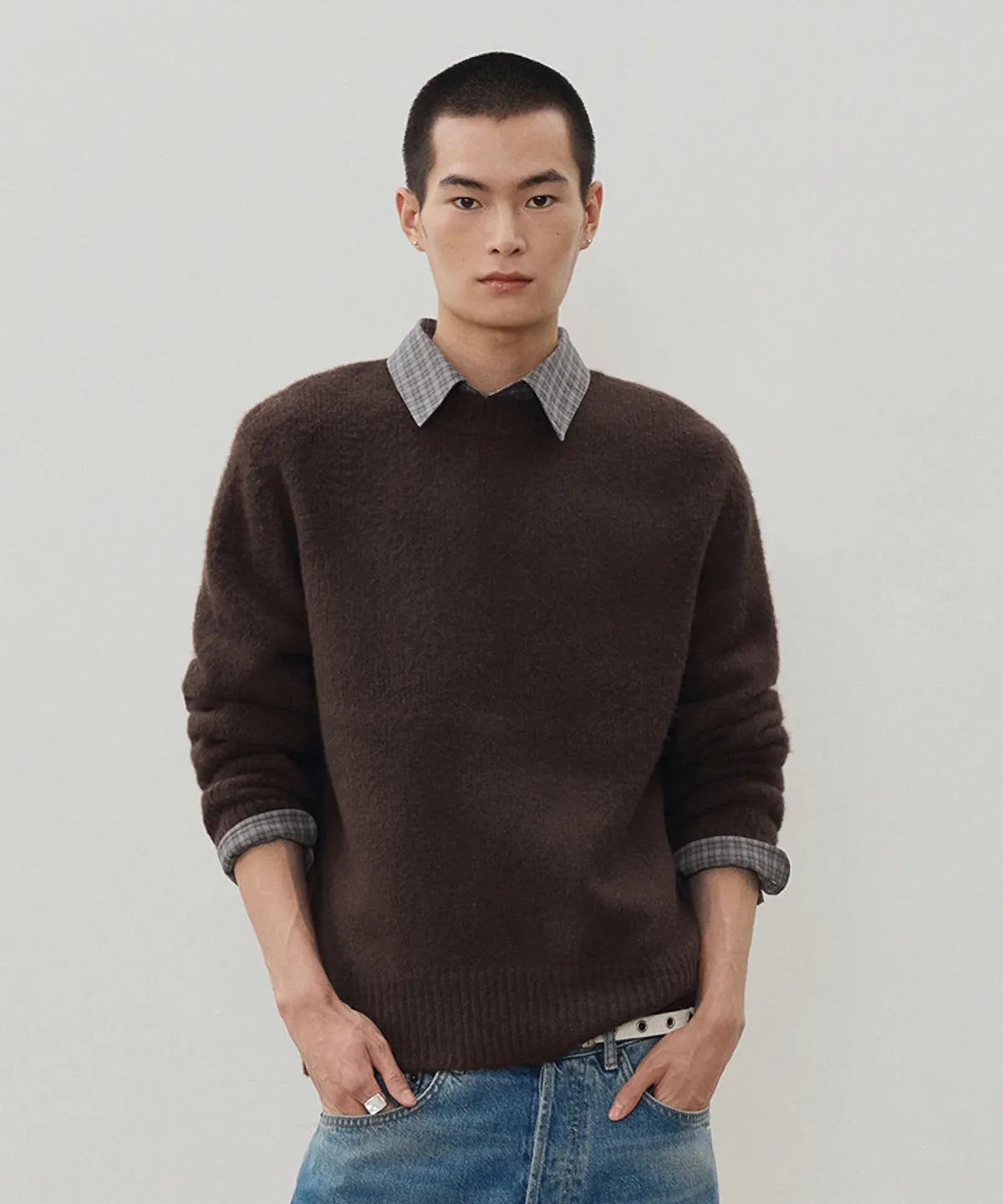 Wool Mohair Crewneck Knit [Dark Brown]